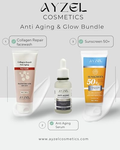 Image of Skincare Routine Kit for Unisex , Anti-Aging 100 ml , Face Wash Anti-Aging Serum 30ml & Sunscreen SPF 50 - 50gm Combo 3