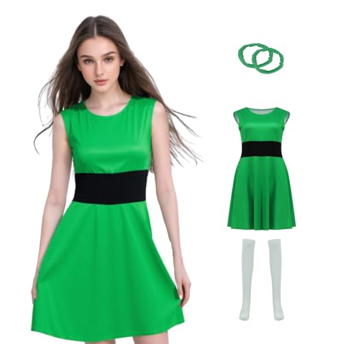 Gvnphal Blossom Costume Adults Bubbles Dress Buttercup Costume Skater Dress Super-powered Girls Halloween Outfit for Women S