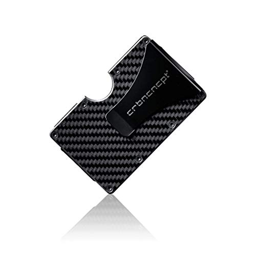 CRBNCNCPT® Estuche de Fibra de Carbono para Tarjetas de crédito con Clip para Billetes | Hombre - Estuche para Tarjetas de Visita | Protección RFID - Negro - Small & Noble | Carbon Fiber Cover