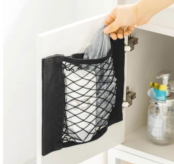 Over Cabinet Mesh Storage bag , Hanging Plastic Grocery Bag Holder, Kitchen Cabinet Door Organizer, Under Sink Storage Pocket for Bathroom, Pantry & Laundry Room pack of 1-image-38
