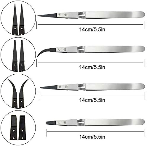 TANCUDER 4 PCS Anti-Static Tweezers Set Precision Stainless Steel Tweezers for Crafting, Self Locking Tweezers Non-Magnetic Plastic Tipped Tweezers for Electronics Jewelry Craft Laboratory Hobby