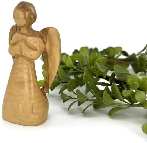 Praying Angel Figurine, Olive Wood Guardian Angel Figurine Handmade in The Holy Land, Angel Decorations for Home, Encouragement Present, Angel for Sympathy Gift, Remembrance Angel Statue