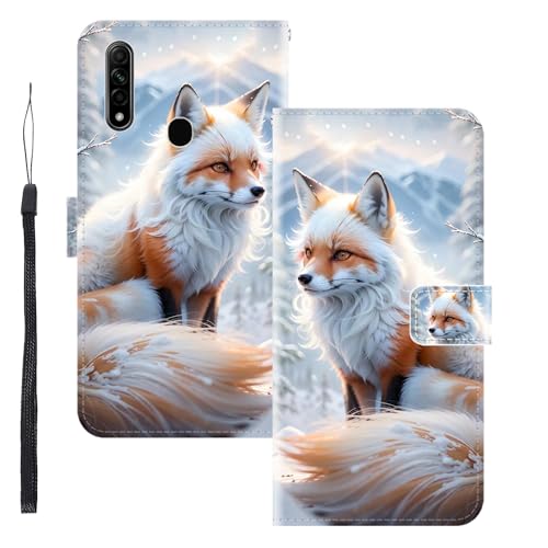 WUACYEAMING Funda para OPPO A31 2020/A8 2020,con Soporte/Ranura de Tarjeta Cubierta Premium Magnético Suporte TPU Protectora Fundas PU Cuero Flip Multifuncional Zorro