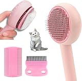Flea Comb 7 Pieces Set for Cats and Dogs to Kill Fleas and Eggs, Kitten Comb Stainless Steel Lice and Tick Combs for Cats (Pink Colour) (Hair Brush)