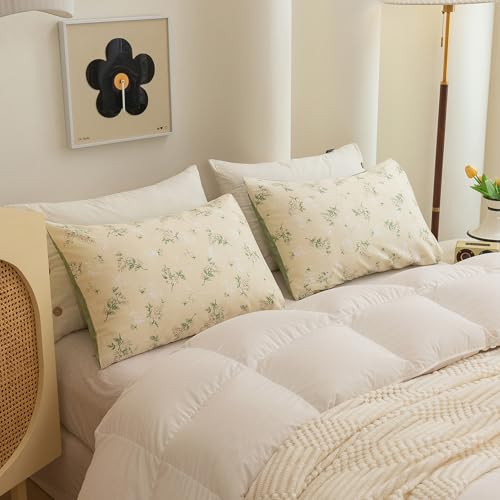 Image of ECOCOTT 2 Pack Pillowcase Standard Size, Green Floral Pillow Cases Set - 100% Cotton Pillow Covers with Envelope Closure (Standard, 20 inchx26 inch)