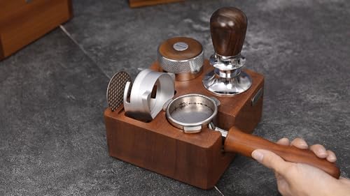 Image of Tamping Station for Portafilters Solid Wood Espresso Accessories 5-Slot Organizer with Anti-Slip Base & Adjustable height (small)