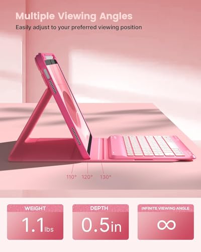 Image of typecase Folio Keyboard Case for iPad A16 (11th) & iPad 10th Gen 10.9 inch (2022), Magnetic Wireless Detachable Keyboard, 7-Color Backlight, Thin & Light, Pencil Holder -Rose Red Glitter