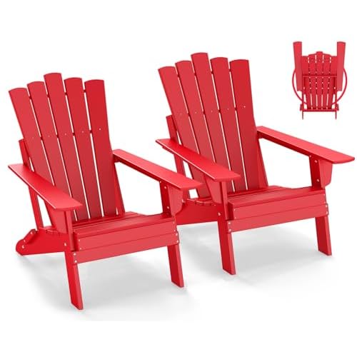 GREENVINES Folding-Adirondack-Chairs-Set-of-2 | HDPE Plastic | Throne Series | Fire Pit Chair | All Weather | for Outdoor Patio Deck Backyard Poolside