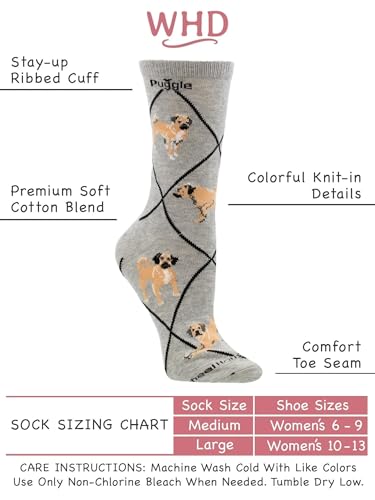 Image of WHD Puggle Crew Socks for Women & Men | Gift for Dog Lovers, Cute Pet Socks