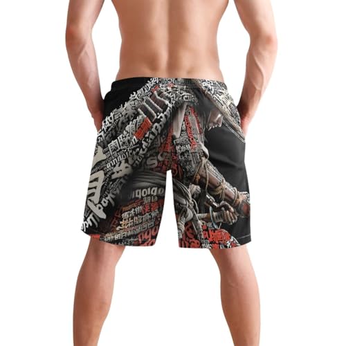 Men Swim Trunks-Abstract Samurai, Beach Shorts with Inner Lining Quick Dry Board Shorts S2
