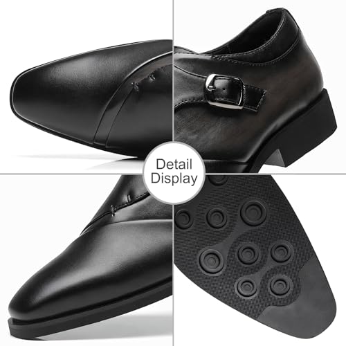 Image of SANNAX Monk Strap Men's Dress Loafer Shoes Plain Toe Classic Oxfords Shoes for Formal Business Wedding