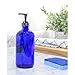 Cornucopia Brands 16oz Cobalt Blue Glass Bottles w/Lotion Pump Dispensers (2-Pack); Refillable Liquid Soap, Hand Care, Pump Bottles + Chalk Labels & Lids