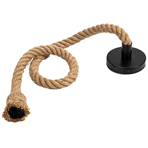 EUNEWR Lampadario industriale in corda di canapa, fai da te, stile vintage, con attacco E27, lampada da soffitto industriale vintage per soggiorno, ristorante (1 luce)