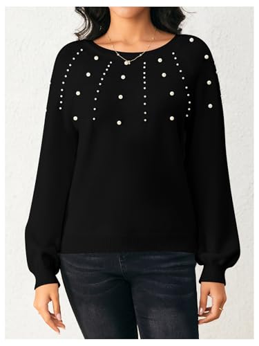 Image of Verdusa Women's Pearl Pullover Sweaters Long Sleeve Round Neck Cute Dressy Casual Knitted Sweater
