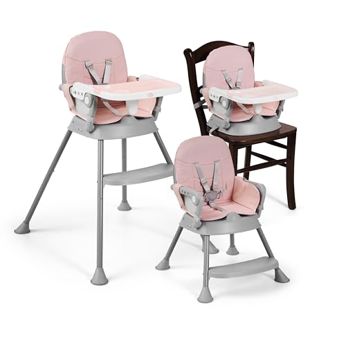 MS - Trona para bebe BELLY Y SPOON - convertible en alzador y en silla- 3 en 1- Trona plegable MS con asiento acolchado (3 COLORES) - Portátil, estable y segura (SPOON ROSA)