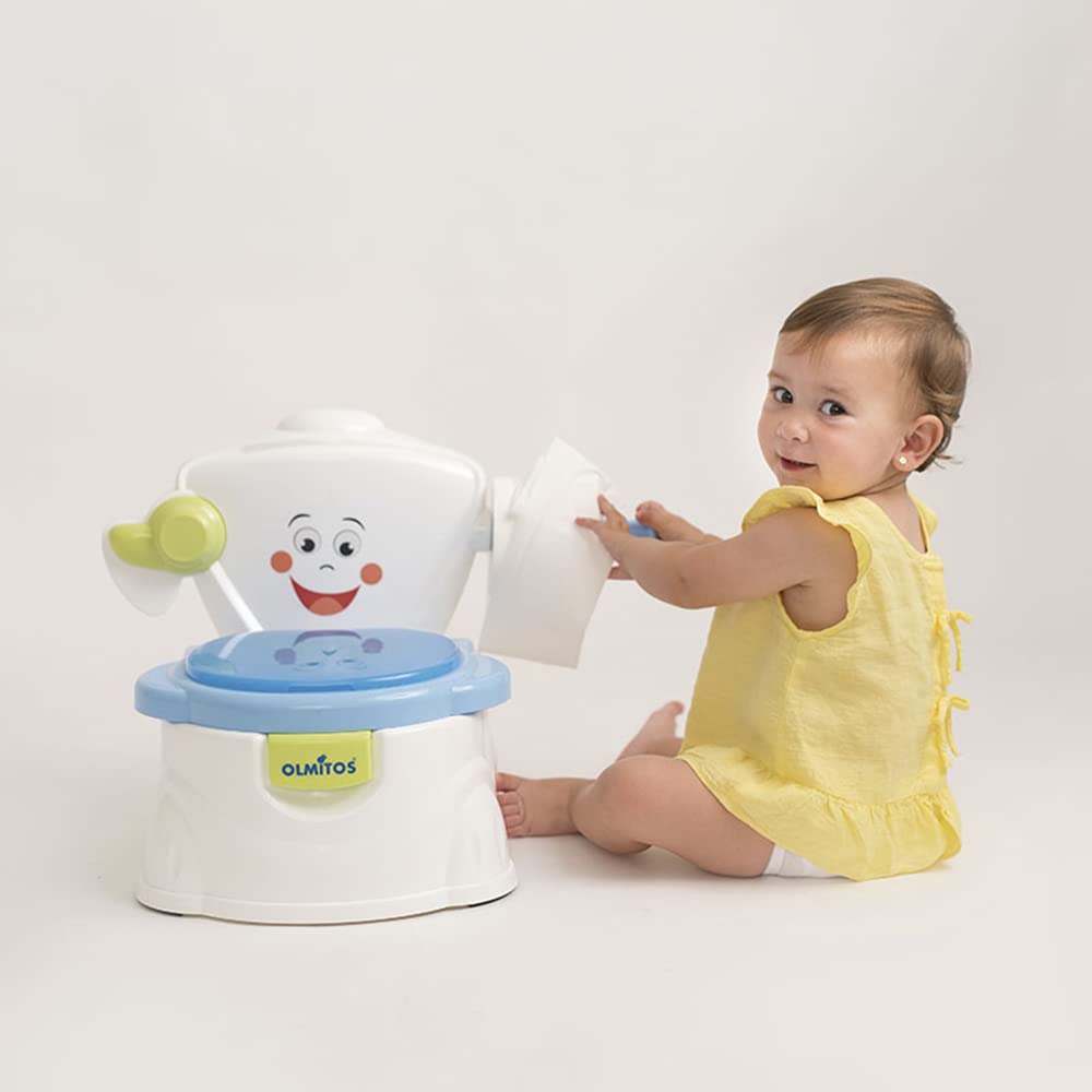 Orinal Aprendo ir al baño Blanco de Olmitos- Se puede utilizar como reductor de WC - Con portarollos para el papel y cadena - Vaso interior extraible para facilitar la limpieza… (Blanco)