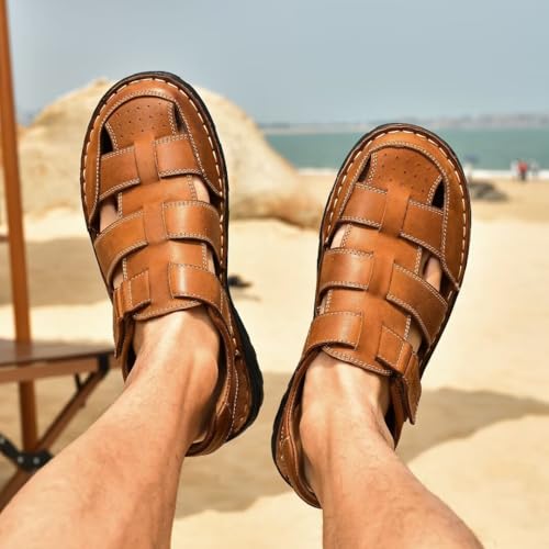Image of Arkbird Men's Sandals, Closed Toe Leather Fisherman Outdoor Hiking Sport Shoes Summer