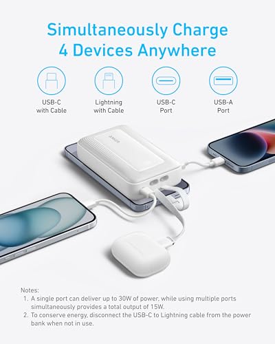 Image of Anker Zolo Power Bank, 20,000mAh 30W Max Fast Portable Charger with Built-in USB-C and MFi Certified Lightning Cables, USB-C&A, Battery Pack for iPhone 16 /15 Series, MacBook, Galaxy (Black)