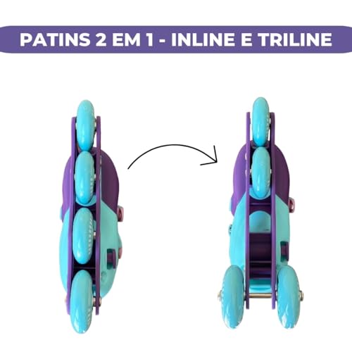 Patins Infantil 2 em 1 Inline Triline Glumi Tamanhos Ajustáveis (Smile, 28-31)