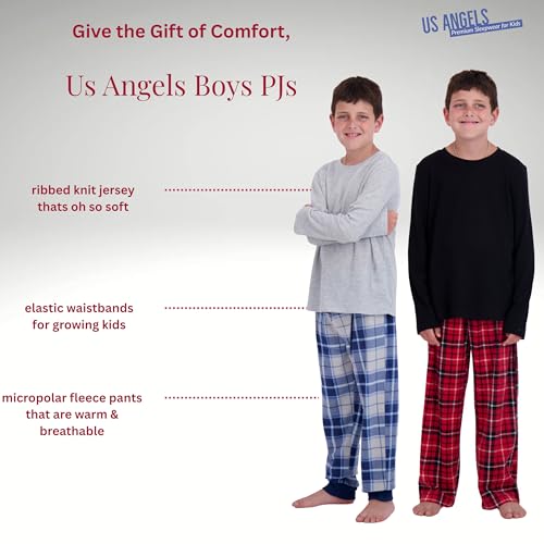 Image of US Angels Pajamas Set for Boys, 4-Piece Set, Short Sleeve Shirt with Pajama Shorts