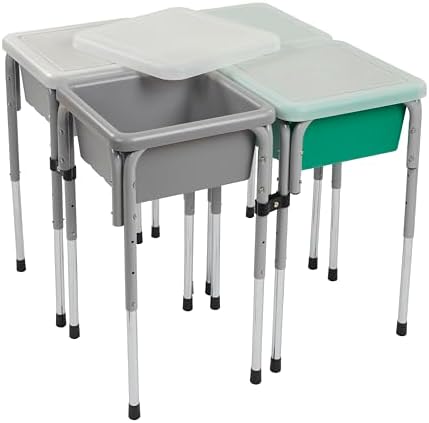 ECR4Kids 4-Station Sand and Water Adjustable Play Table, Sensory Bins, Grey/Emerald