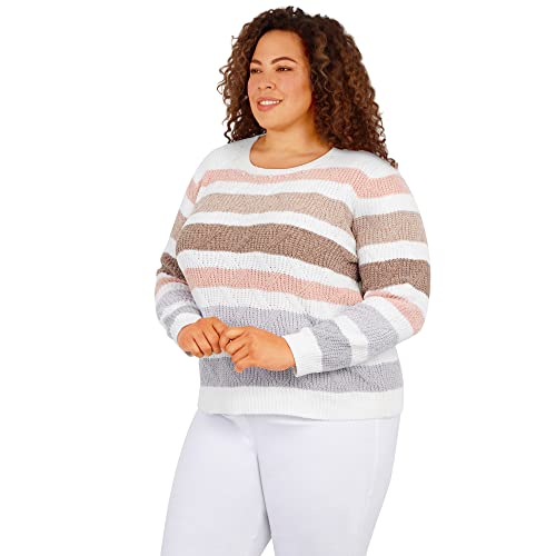 Alfred Dunner Women's Plus-Size Womens Crewneck Long Sleeve Pointelle Chenille Sweater Size 1X Ivory Multi #TOP3