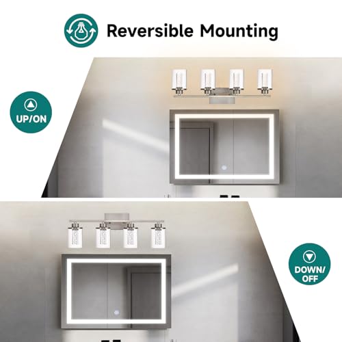 Image of 4-Light Modern Bathroom Light Fixtures Over Mirror,Brushed Nickel Led Vanity Lighting Fixtures with 5CCT Dimmable LEDs,Clear Glass Shades &Wall Sconces Lighting Design for Bedroom,Livingroom