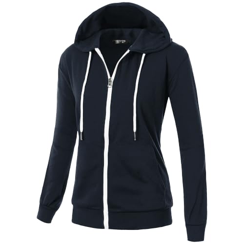 Image of GIVON Womens Casual Zip Up Hoodie Cotton Blend Soft Fabric Basic Layering Hooded Jacket with Kangaroo Pocket