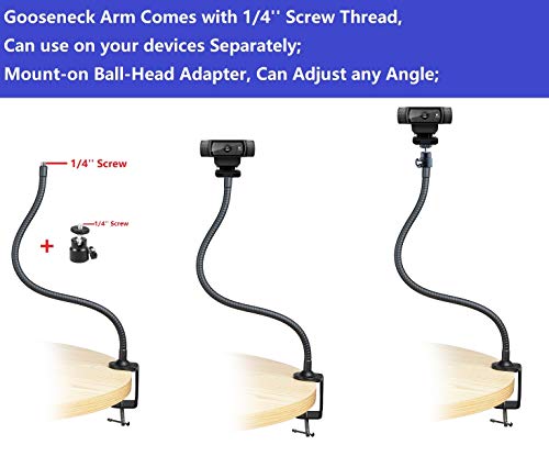AceTaken Webcam Mount - Flexible Gooseneck Arm Clamp Stand Tripod for Logitech Webcam C920s C920 C930e C922x C930 C922 C925e C615 Brio - 25 inches - Image 5