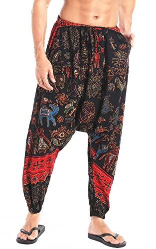 Clanmilums Men Women Baggy Hippie Boho Yoga Aladdin Harem Pants (X-Large, Red) #TOP1