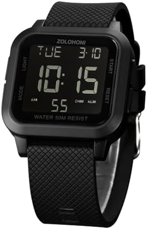 Square Men's Digital Watch Big Numbers Dial Large Face Waterproof LED Watches with Alarm Date Stopwatch
