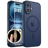 SUPFINE Magnetic for iPhone 16 Case with Camera Control Button,[Full Camera Protection][1+Tempered Glass Screen Protector] Slim Translucent Matte Shockproof Phone Cover,Sapphire Blue