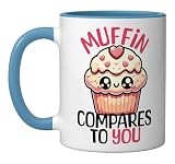 Bakery Humor Kawaii Muffin Compares To You Pun Ceramic Mug, Blue/White