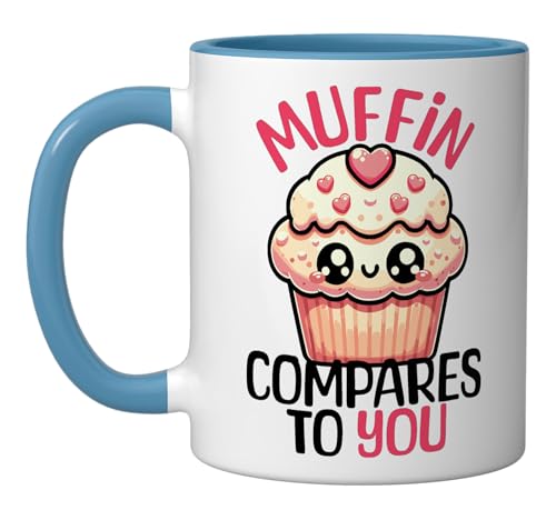 Bakery Humor Kawaii Muffin Compares To You Pun Ceramic Mug, Blue/White