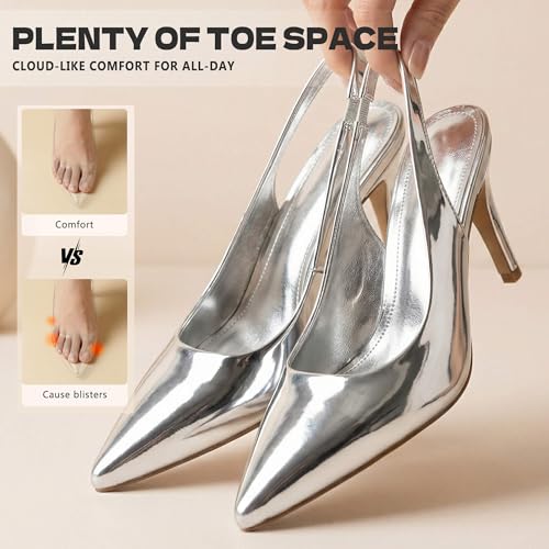 Image of heelchic Slingback Heels for Women Pointed Toe Stiletto Heel Closed Toe Pumps Slip on High Heels 2.95 inch Dress Pumps