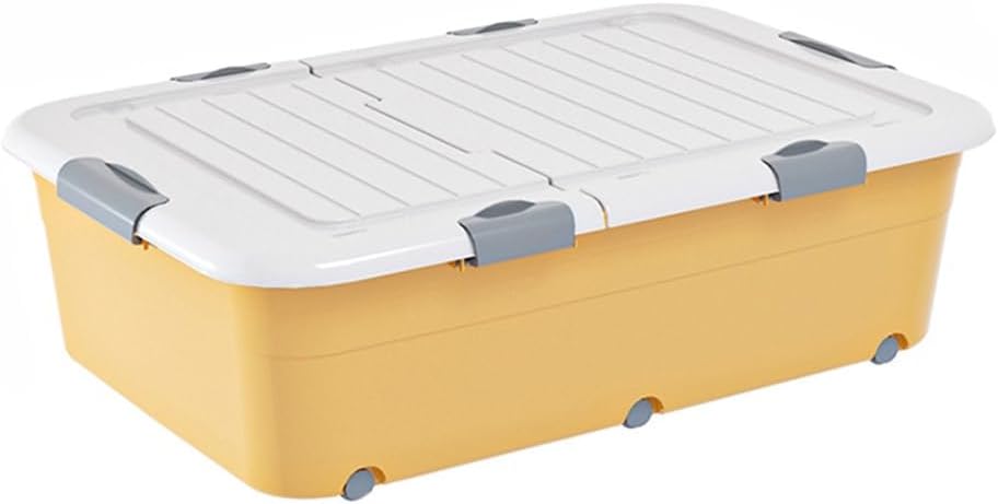 Under Bed Storage Box with Wheels - Stackable Plastic Storage Container with Lid for Closet Organization - Yellow Storage Bins for Space Saving and Easy Access