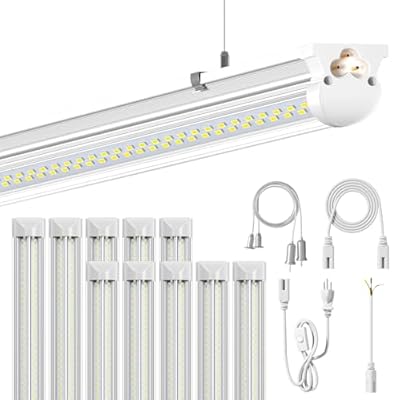ONLYLUX 8FT LED Shop Lights 6000K White 100W, 15000lm Workshop led Light V Shape, Plug and Play, Hanging/Surface Mount Install, 8 Foot led Lights for Garage,10 Pack