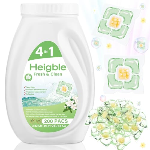 Image of 200 Count Laundry Detergent Pods Bulk 4 in 1 Laundry Detergent PACs with Camellia Wash Scent Booster Beads Stain Remover Odor Fighter Fragrance Enhancement Softening