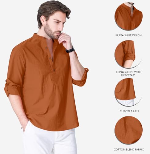 Image of Zombom Cotton Polyester Blend Solid Casual Regular Fit Mandarin /Chinese Collor Short Kurta Shirt for Men