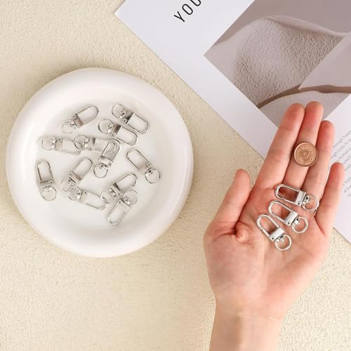 Image of Tia Strap Buckles Metal Clasps Lobster for Handbag, Spring Ring, Purse Dog Hook, Key Chain Swivel Trigger Snap Hook DIY and Purse Making Accessories (Silver Push Gate Hook Swivel-Premium-33x10mm, 2)