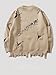 ZAFUL Men's Crew Neck Letter Embroidery Distressed Ripped Hole Long Sleeves Streetwear Knit Sweater Pullover (1-Khaki, M)