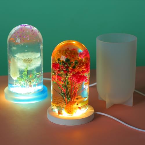 Image of Round Cylinder Light Resin Mold for Flower Preservation, Featuring USB; Perfect for DIY Epoxy Casting Projects and Desktop Ornaments for Home Decor