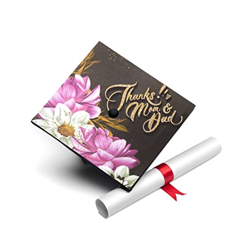 Once Upon A Time Graduation Cap Topper with Flowers, Grad Cap Decorations, Class of 2025 Grad Cap Topper, Thanks mom and dad