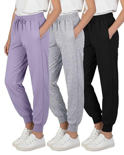 Real Essentials 3 Pack: Girls' Dry-Fit Jogger Sweatpants Soft Active