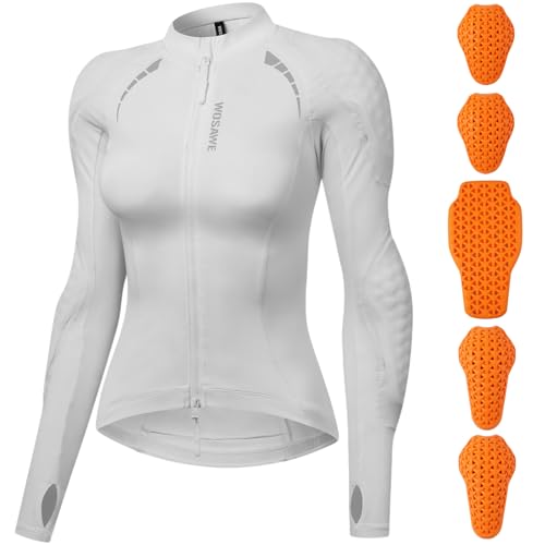 WOSAWE Women Motorcycle Fleece Jacket Zip Up Biker Jackets Slim Fit CE Armored Motorbike Tops for Cold Weather, White XL