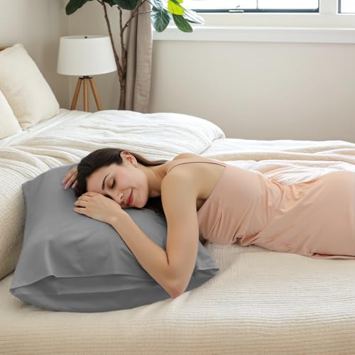 Image of TELUS Dark Grey Pillow Cases King Size 2 Pack, Bamboo Rayon Cooling Pillowcases with Envelope Closure, Cool Breathable Pillow Cover for Hot Sleepers & Night Sweats, 20x40 inch