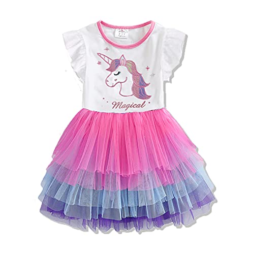 Image of DXTON Toddler Girls Summer Dresses Short Sleeve Tutu Dress for 2-8 Years Girls