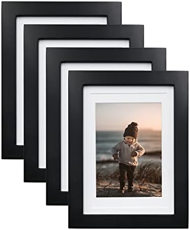 KINLINK 5x7 Picture Frames Black, Wood Frames with Acrylic Plexiglass for Pictures 4x6 With Mat or 5x7 Without Mat,Tabletop and Wall Mounting Display,Set of 4