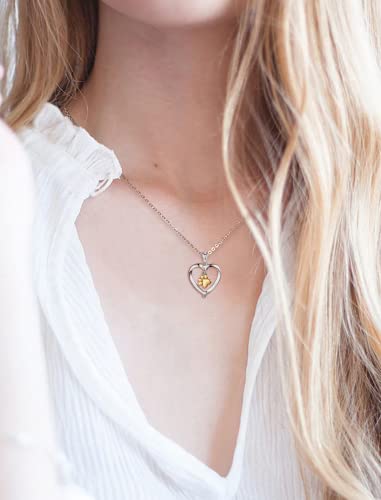 INFUSEU Kette Hundepfote Silber 925, Herz Halskette Tier Schmuck Golden Anhänger Tierliebhaber Hundehalskette Schwester Geschenk 10 Jahre