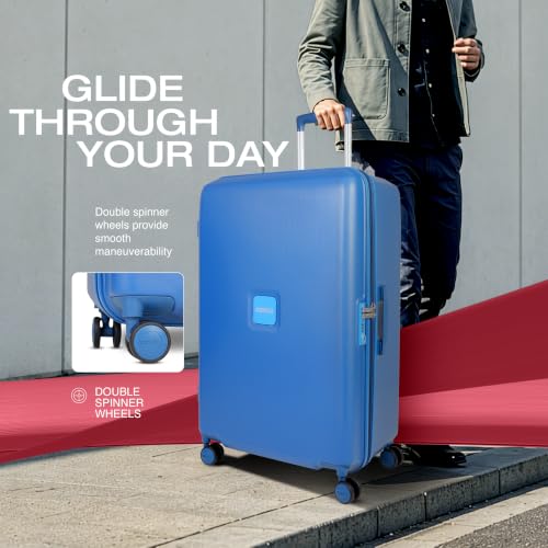 Image of American Tourister Zenrix | Check-in Trolley Bag (77 cm) | 360 8 Wheel Travel Luggage | Hard Case Polycarbonate Suitcase | Recessed TSA Lock | Deep Blue & Light Blue